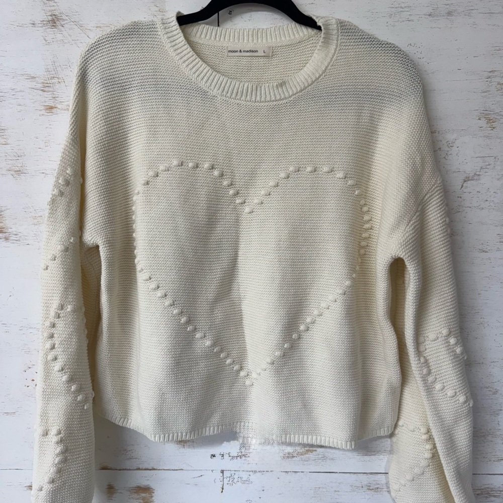 mood & madison Cream Heart Pattern Sweater